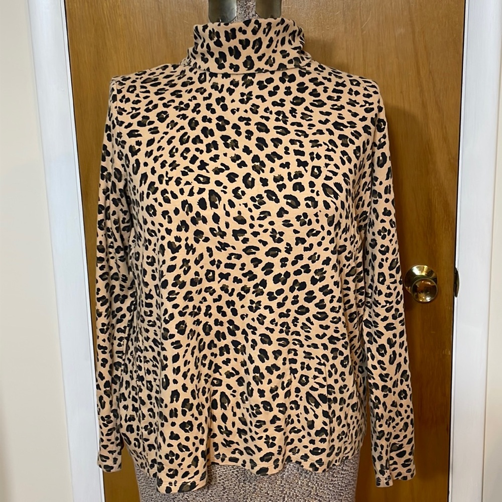 Croft & Barrow Womens XL Leopard Animal Print Long Sleeve Turtleneck Top